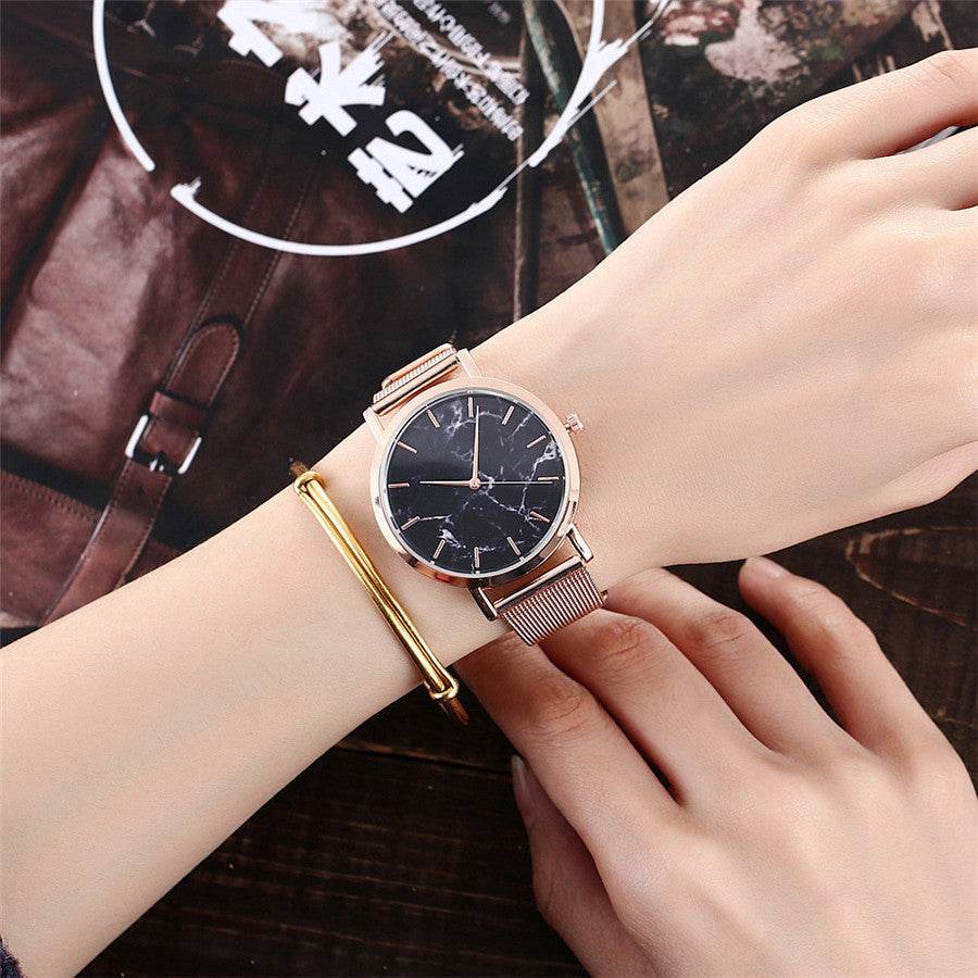 Vansvar fashion brand silver and gold mesh band creative marble wristwatch casual women quartz watches gift relogio feminino - Velora