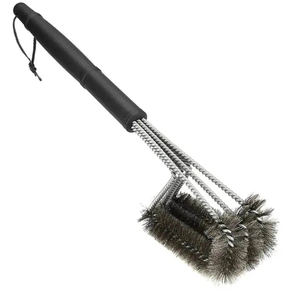 18-inch Three-head Barbecue Grill Cleaning Brush Steel Wire Oven Outdoor BBQ Tools - Velora