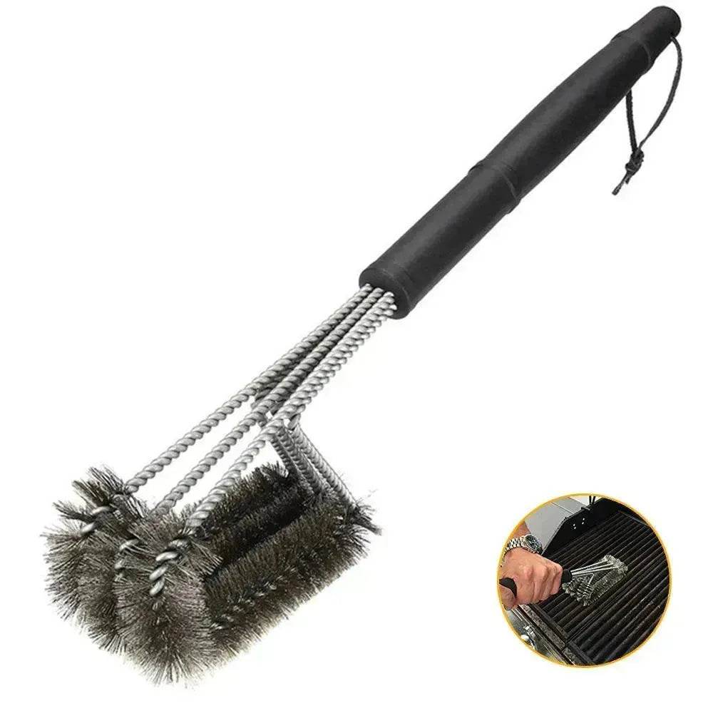 18-inch Three-head Barbecue Grill Cleaning Brush Steel Wire Oven Outdoor BBQ Tools - Velora