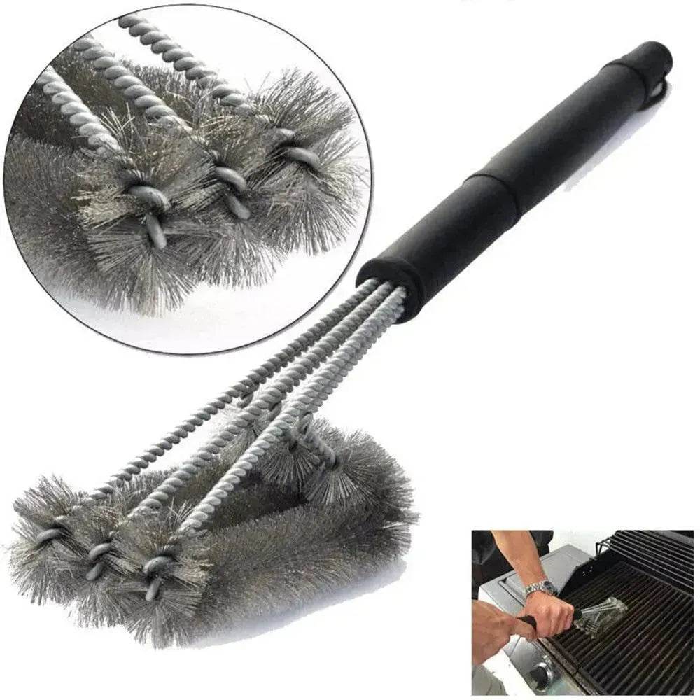 18-inch Three-head Barbecue Grill Cleaning Brush Steel Wire Oven Outdoor BBQ Tools - Velora