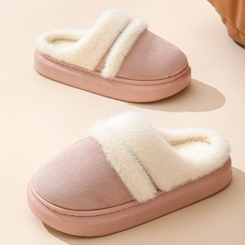 Fashion Warm Cotton Slippers For Women Leisure Thick Bottom Non-slip Plus-velvet House Shoes Winter Bedroom Floor Suede Slipper - Velora