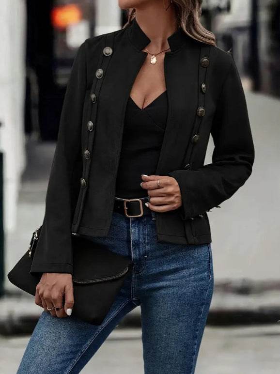 Solid Short Jacket Double Breasted Decorative Design Fashion Retro Suede Long Sleeve Outwear Tops Coat For Womens Clothing - Velora