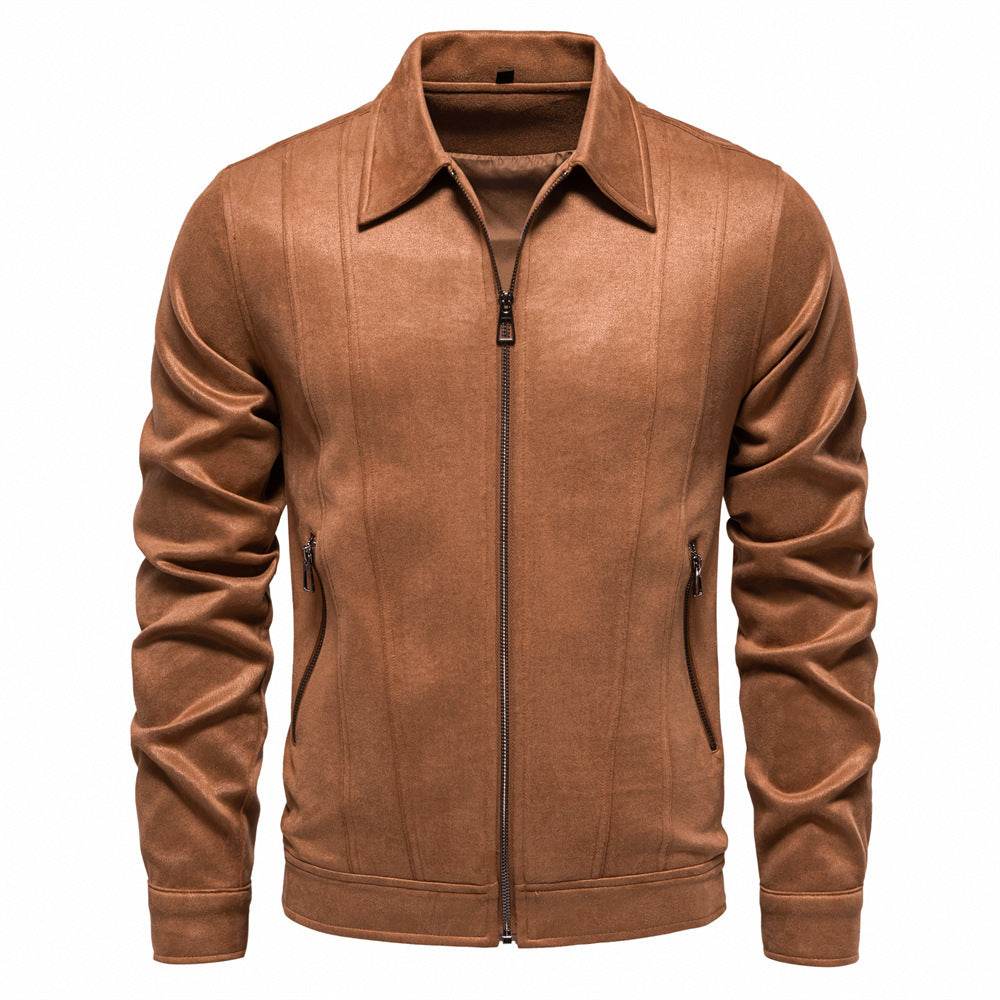 Fashion Lapel Zipper Jacket Autumn And Winter Solid Suede Coat Men's Clothing Outdoor - Velora