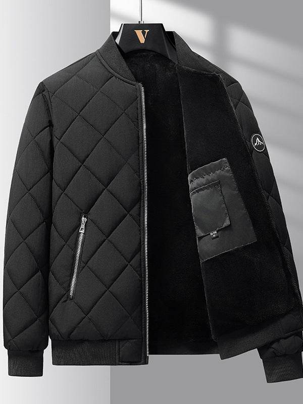 Fashion Rhombic-sewing Design Cotton Coat Winter Warm Thickened Baseball Jacket Casual Solid Color Outwear Clothing For Men - Velora