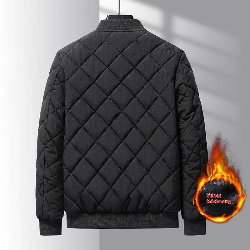 Fashion Rhombic-sewing Design Cotton Coat Winter Warm Thickened Baseball Jacket Casual Solid Color Outwear Clothing For Men - Velora