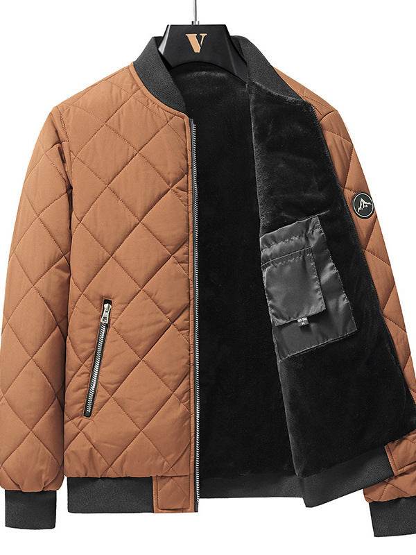 Fashion Rhombic-sewing Design Cotton Coat Winter Warm Thickened Baseball Jacket Casual Solid Color Outwear Clothing For Men - Velora