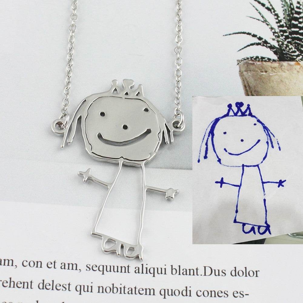 Custom Kids Drawing Painting Necklace Stainless Stee Personalized Children Artwork Pendant For Kids Mom Family Jewelry Gifts - Velora