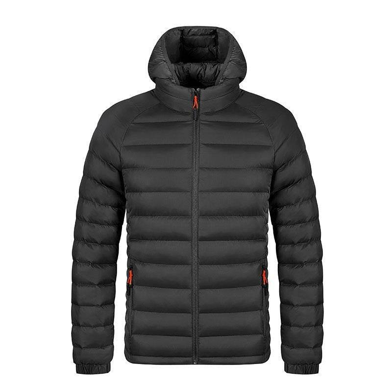 Winter Lightweight Hooded Coat With Pockets Fashion Warm Portable Zipper Jacket For Men Clothing Solid Color Outerwear Tops - Velora