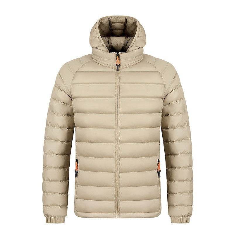 Winter Lightweight Hooded Coat With Pockets Fashion Warm Portable Zipper Jacket For Men Clothing Solid Color Outerwear Tops - Velora