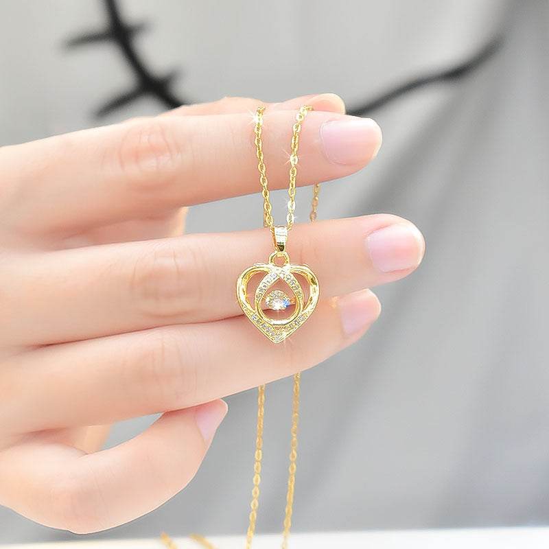 Fashion Dancing Love Necklace With Rhinestones Personality Creative Clavicle Chain Heart-shaped Necklace For Valentine's Day Gift - Velora