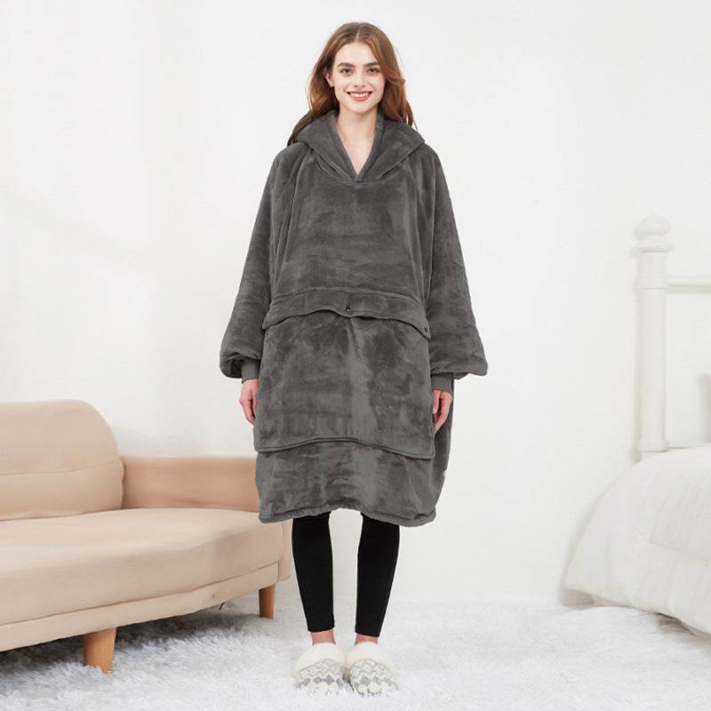 USB Heated Wearable Blanket Oversized Lazy Hoodie With Large Heating Area Back Cozy Warm Sherpa Hoodie Blanket No Battery Pack - Velora