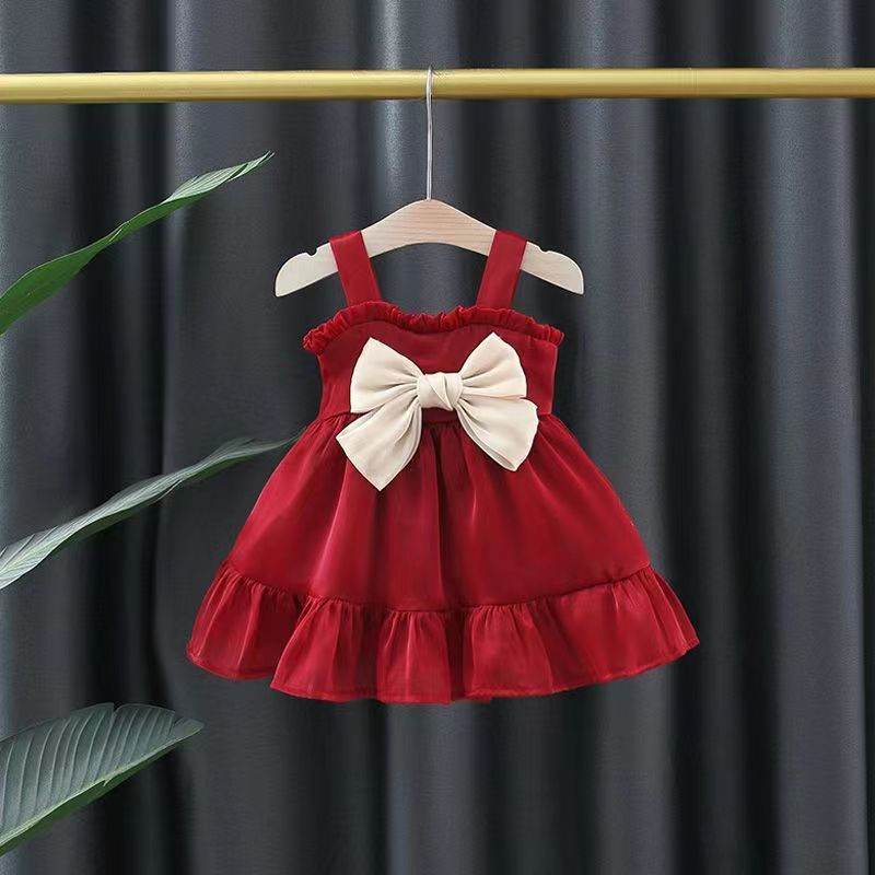 Red Suspender Skirt Off-shoulder Off-the-shoulder Princess Dress - Velora