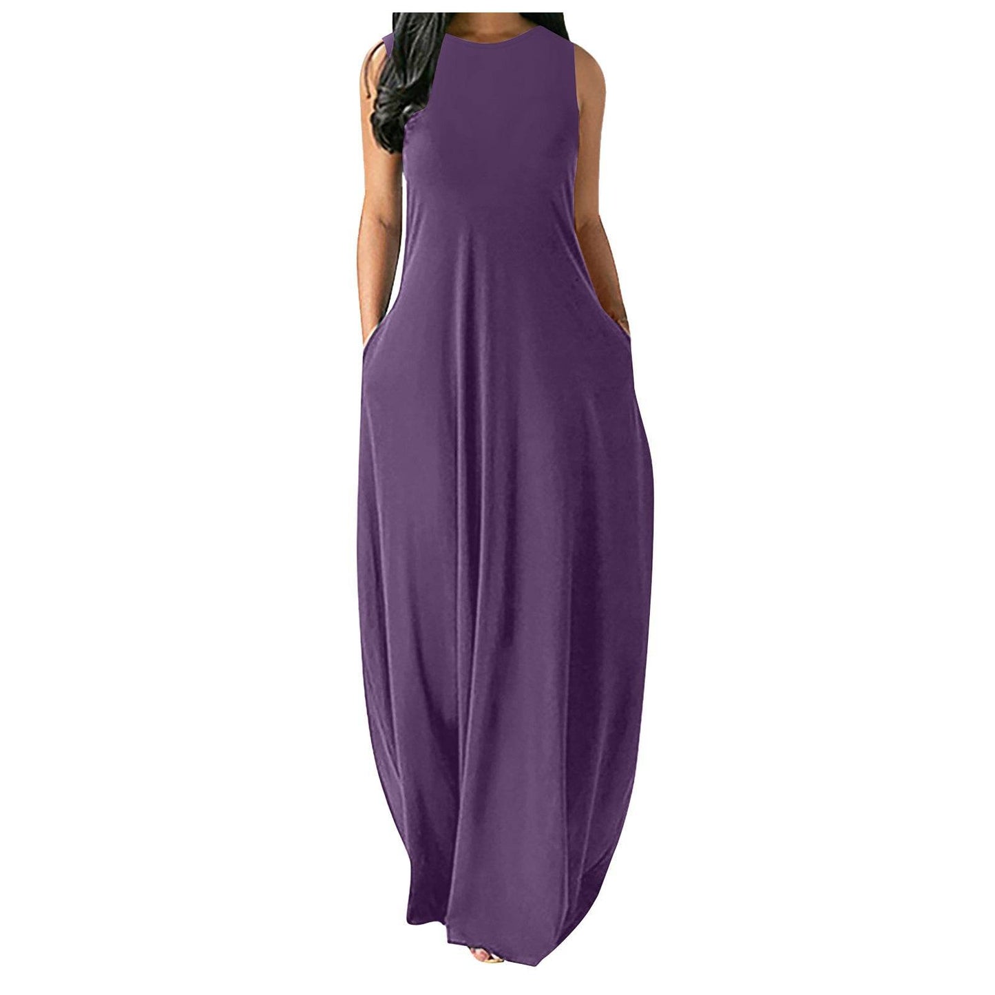 Women's Summer New Style Long Slim Slimming Solid Color Stitching Sleeveless Vest Dress - Velora