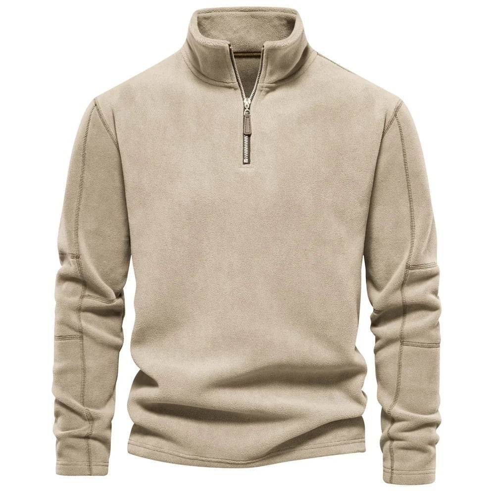 Fashion Personality Stand-collar Zippered Sweatshirt With Fleece Winter Casual Pullover Top Men's Clothing - Velora