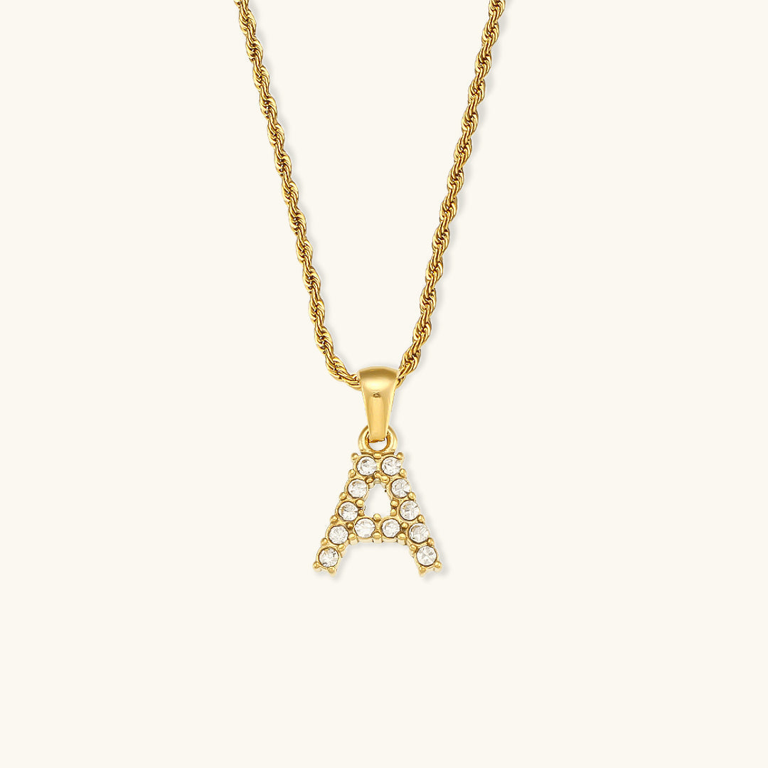18k Gold Initial Necklace with Diamond Simulants – Waterproof and Hypoallergenic - Velora