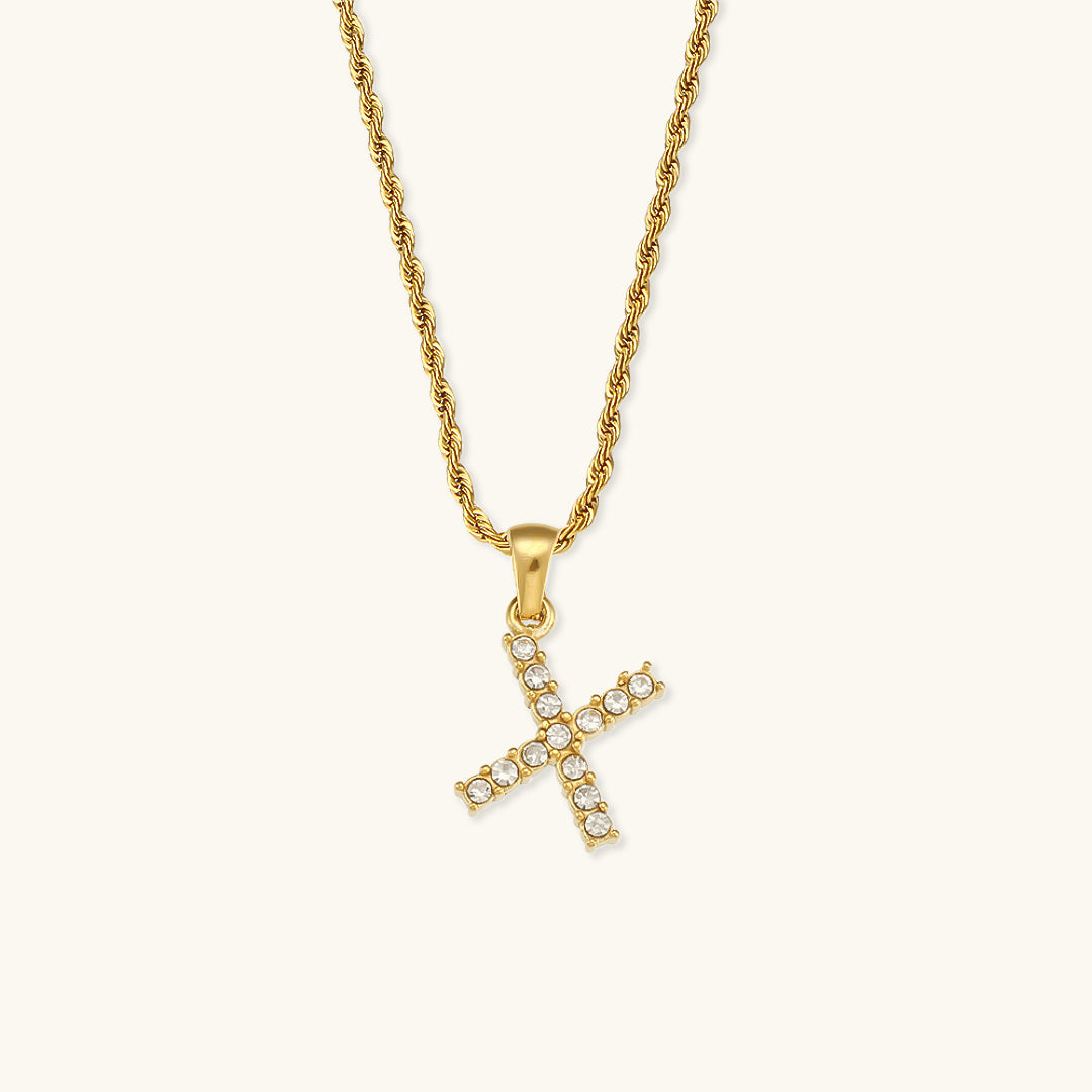 18k Gold Initial Necklace with Diamond Simulants – Waterproof and Hypoallergenic - Velora