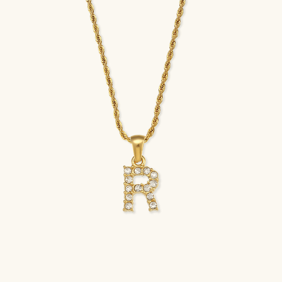 18k Gold Initial Necklace with Diamond Simulants – Waterproof and Hypoallergenic - Velora