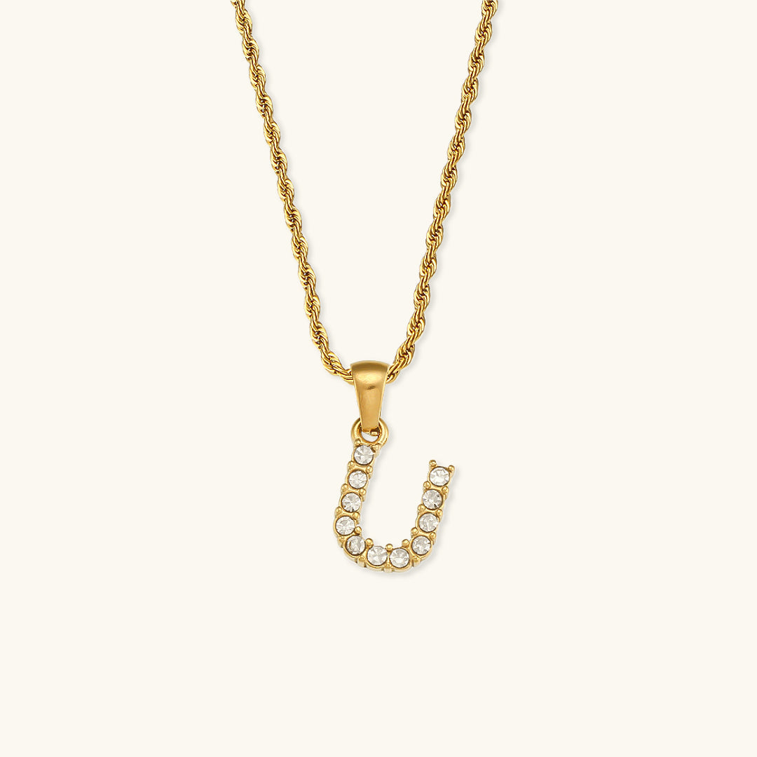 18k Gold Initial Necklace with Diamond Simulants – Waterproof and Hypoallergenic - Velora