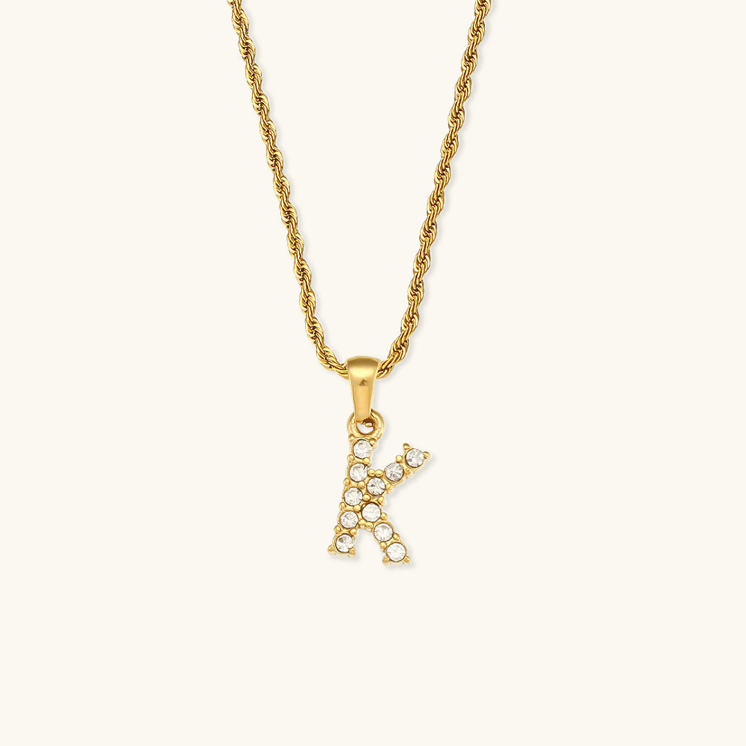 18k Gold Initial Necklace with Diamond Simulants – Waterproof and Hypoallergenic - Velora