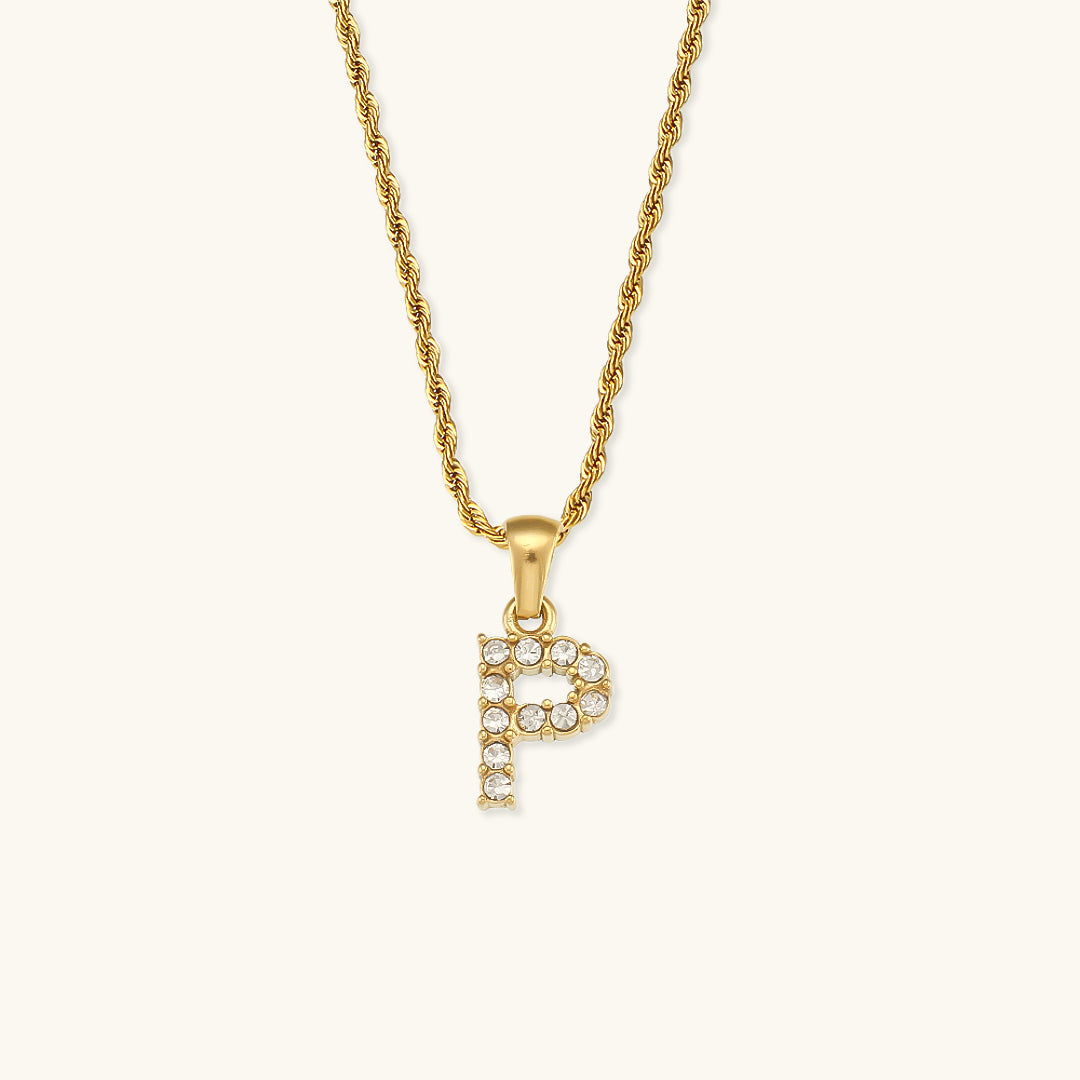 18k Gold Initial Necklace with Diamond Simulants – Waterproof and Hypoallergenic - Velora
