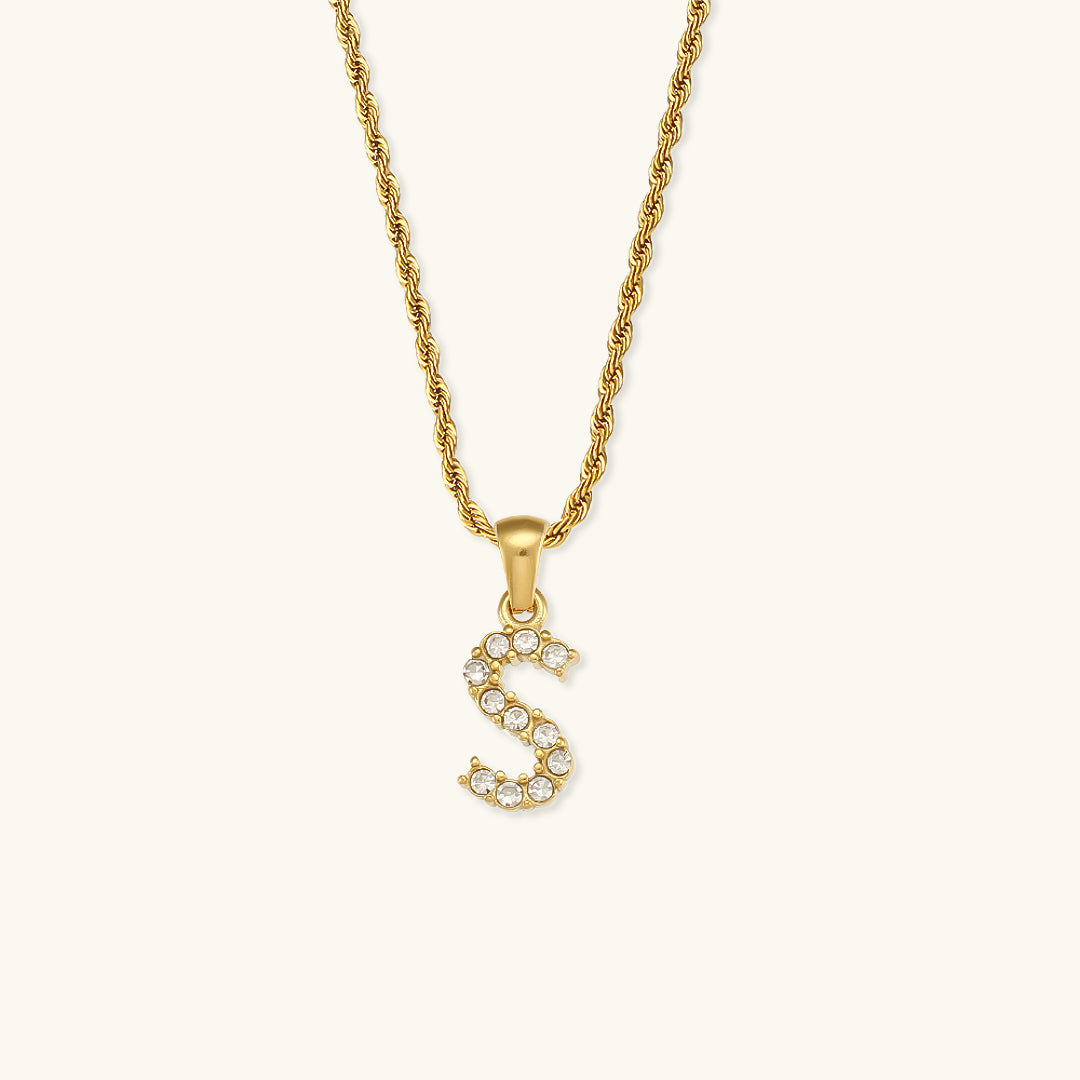 18k Gold Initial Necklace with Diamond Simulants – Waterproof and Hypoallergenic - Velora