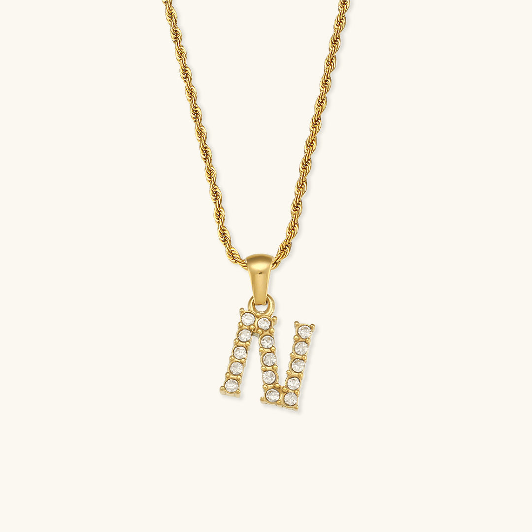 18k Gold Initial Necklace with Diamond Simulants – Waterproof and Hypoallergenic - Velora