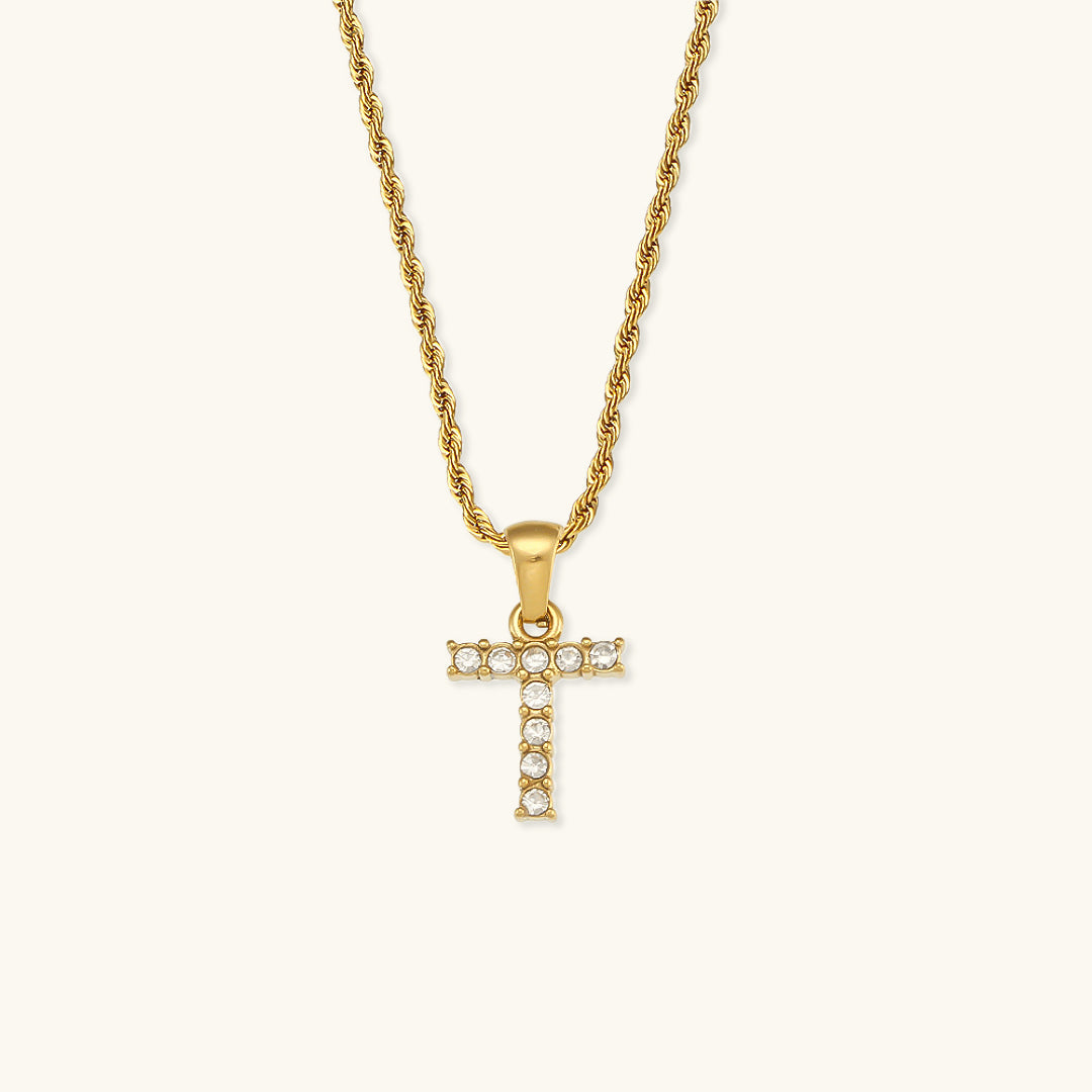18k Gold Initial Necklace with Diamond Simulants – Waterproof and Hypoallergenic - Velora