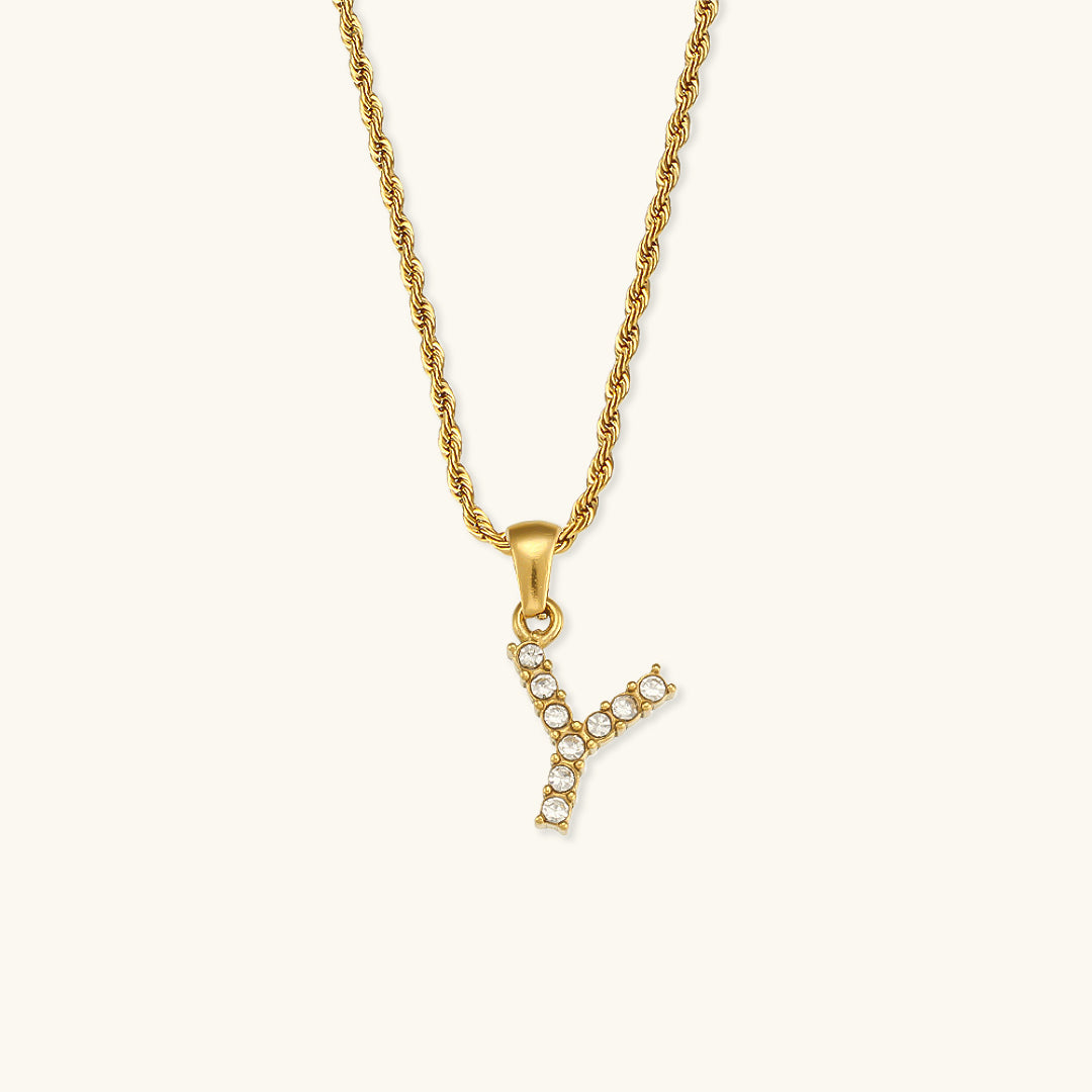 18k Gold Initial Necklace with Diamond Simulants – Waterproof and Hypoallergenic - Velora