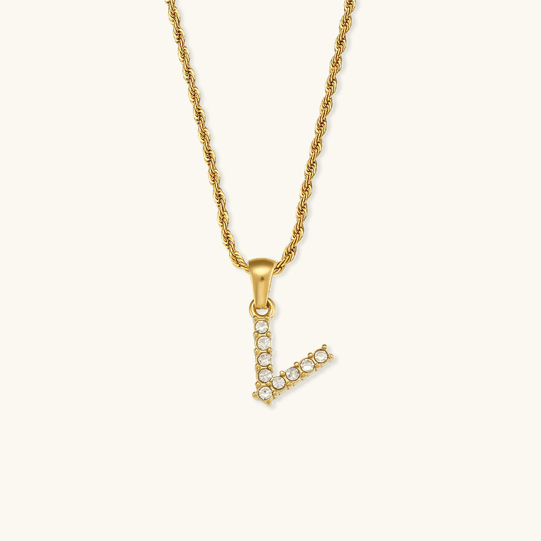 18k Gold Initial Necklace with Diamond Simulants – Waterproof and Hypoallergenic - Velora