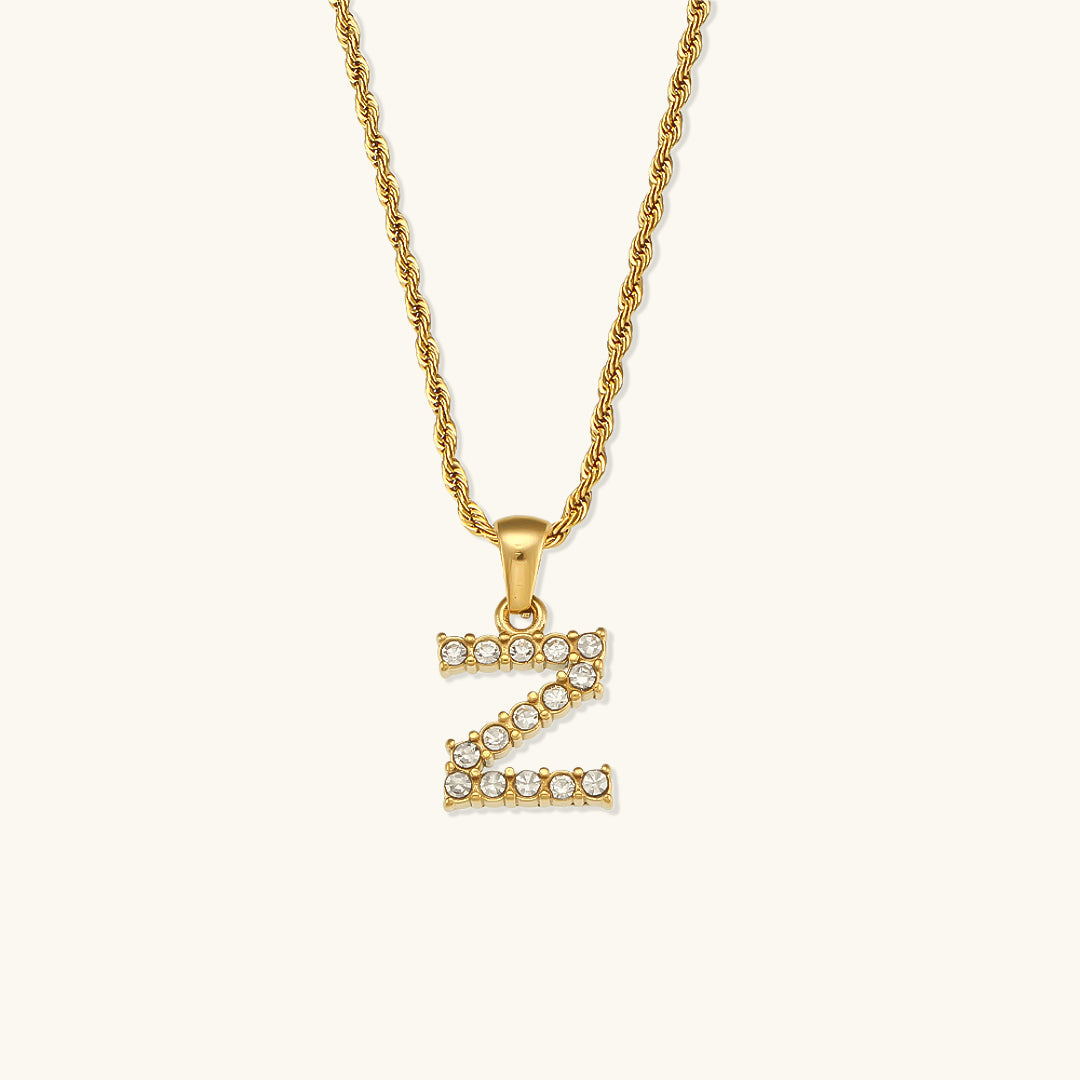18k Gold Initial Necklace with Diamond Simulants – Waterproof and Hypoallergenic - Velora