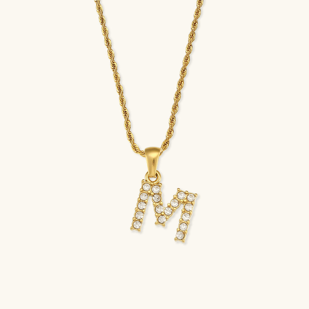18k Gold Initial Necklace with Diamond Simulants – Waterproof and Hypoallergenic - Velora