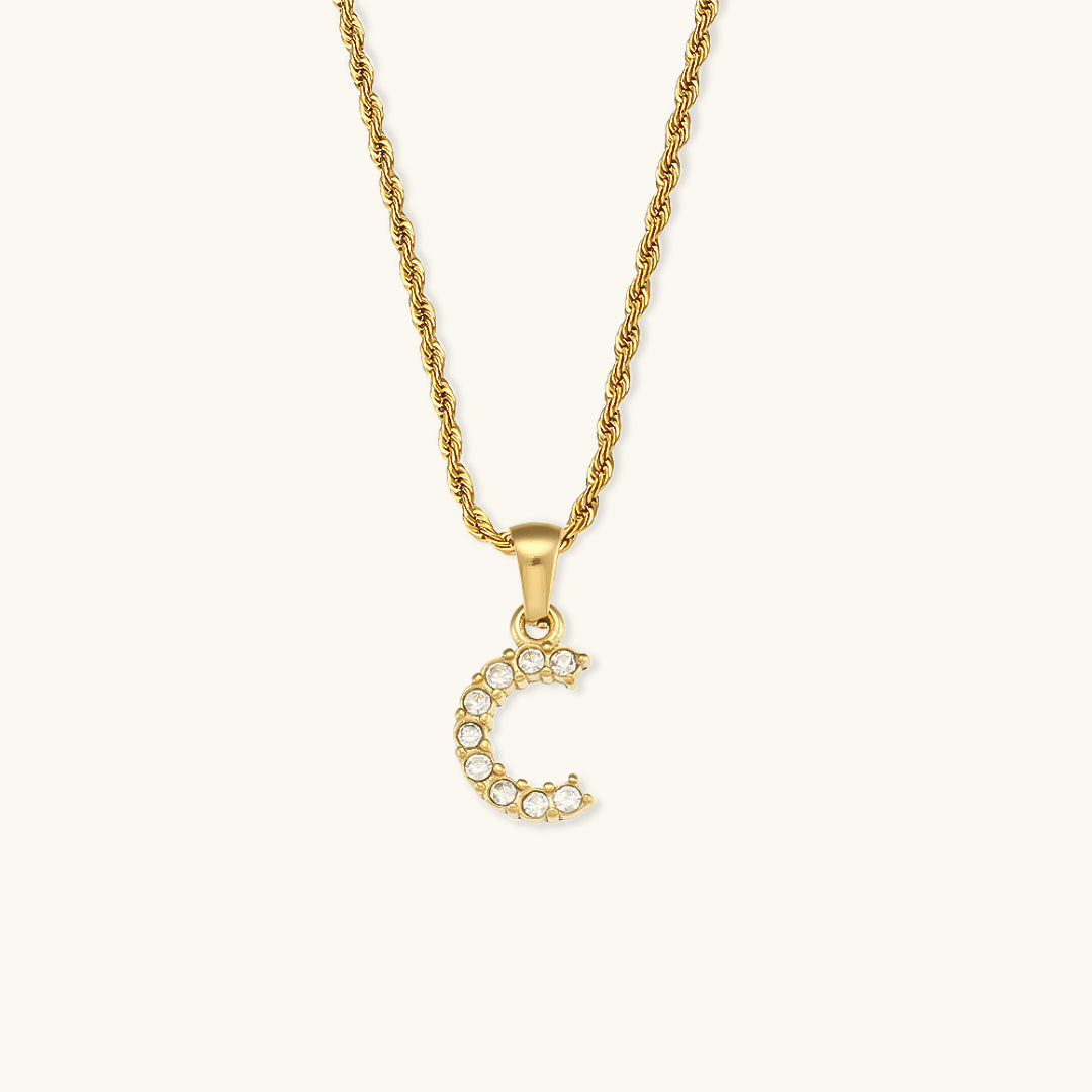 18k Gold Initial Necklace with Diamond Simulants – Waterproof and Hypoallergenic - Velora