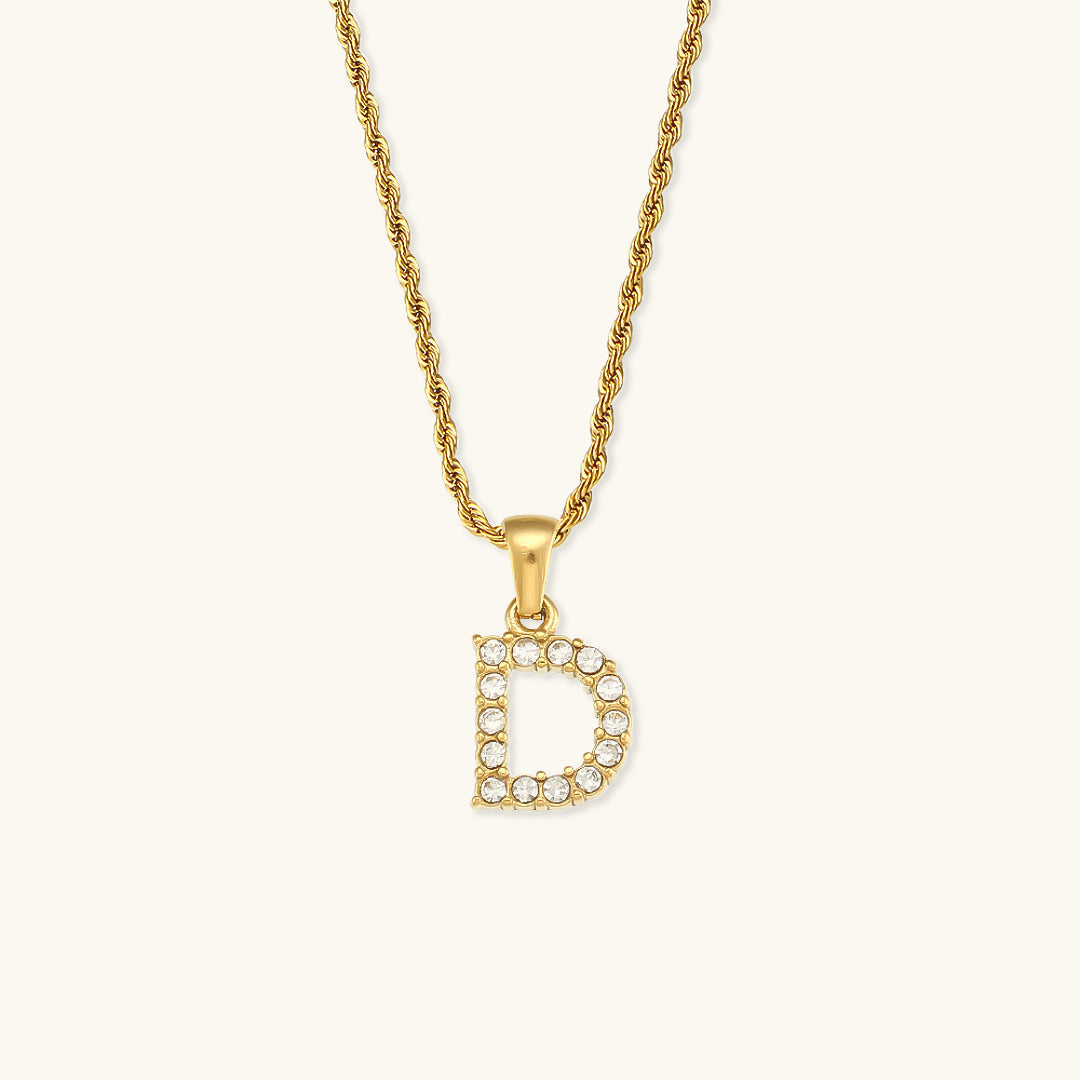 18k Gold Initial Necklace with Diamond Simulants – Waterproof and Hypoallergenic - Velora