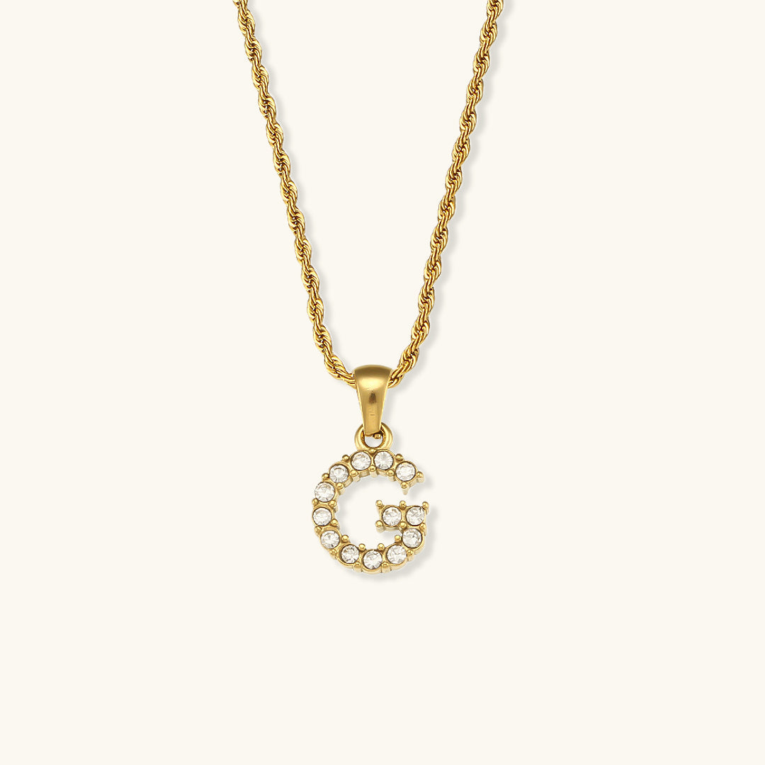 18k Gold Initial Necklace with Diamond Simulants – Waterproof and Hypoallergenic - Velora