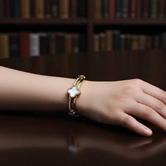 Luxury Gold Plated White Clover Bracelet