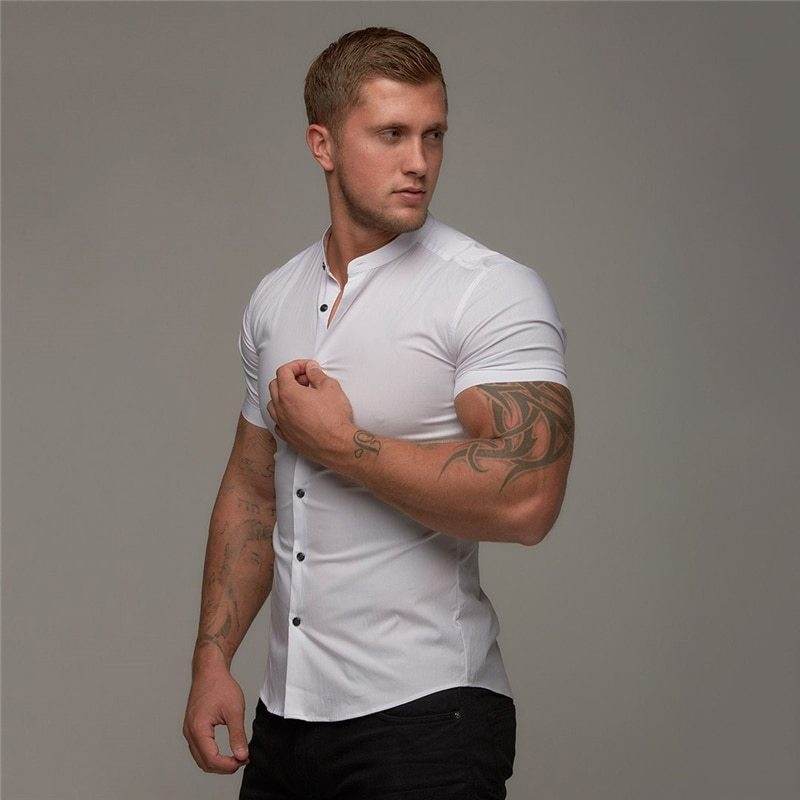 New Summer Shirt Fitness Clothing Cotton Tops Short Sleeve Sports Shirts Brand Mens Short Cool Casual Fashion Breathable Shirt - Velora