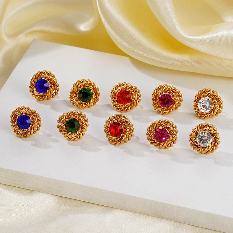 Retro Trendy Rose Zircon Stud Earrings - Velora