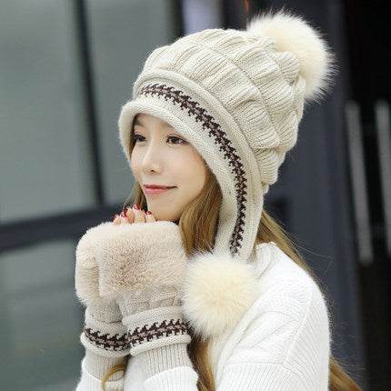 Cozy Knit Fleece-Feel Beanie With Ear Flaps & Pompom Warm Winter Hat For Women Perfect For Skiing & Outdoor Activities - Velora