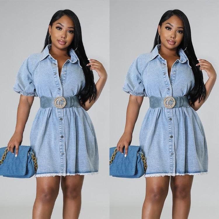 Women's Casual Cardigan Lapel Shirt Denim Dress - Velora