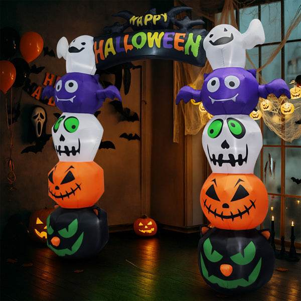 8.2ft Stacking Head Arch, 7pcs White LED Lights, Halloween Inflatable Decoration 12V - Velora
