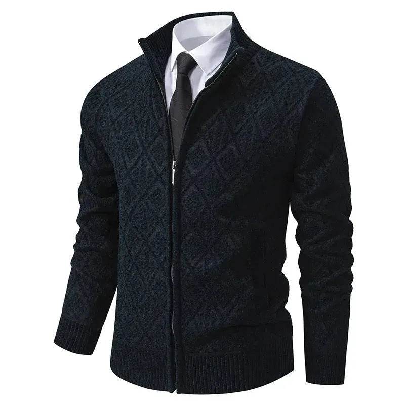 2025 Fall Winter Men Fleece-lined Thick Stand Collar Sweater Cardigan for men - Velora