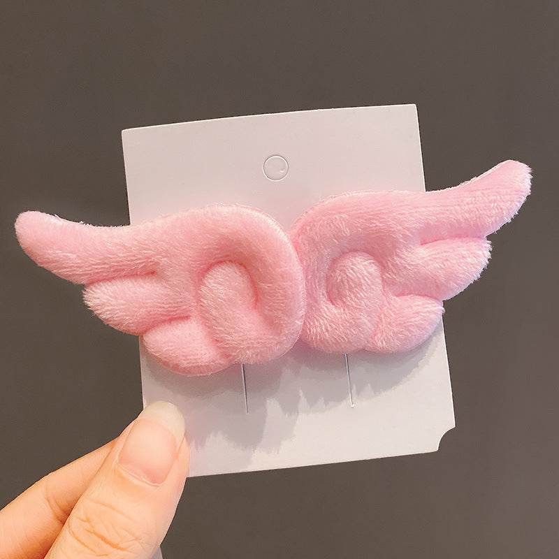 Little Girl Bang Clip Cute Plush Hair Accessories Angel Wings A Pair Of Hairclips - Velora