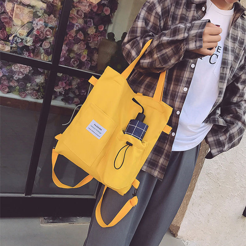Harajuku Canvas Bags Students Handbag With Pockets Preppy Buckpack Shoulder Bag For Women Shoolbags - Velora