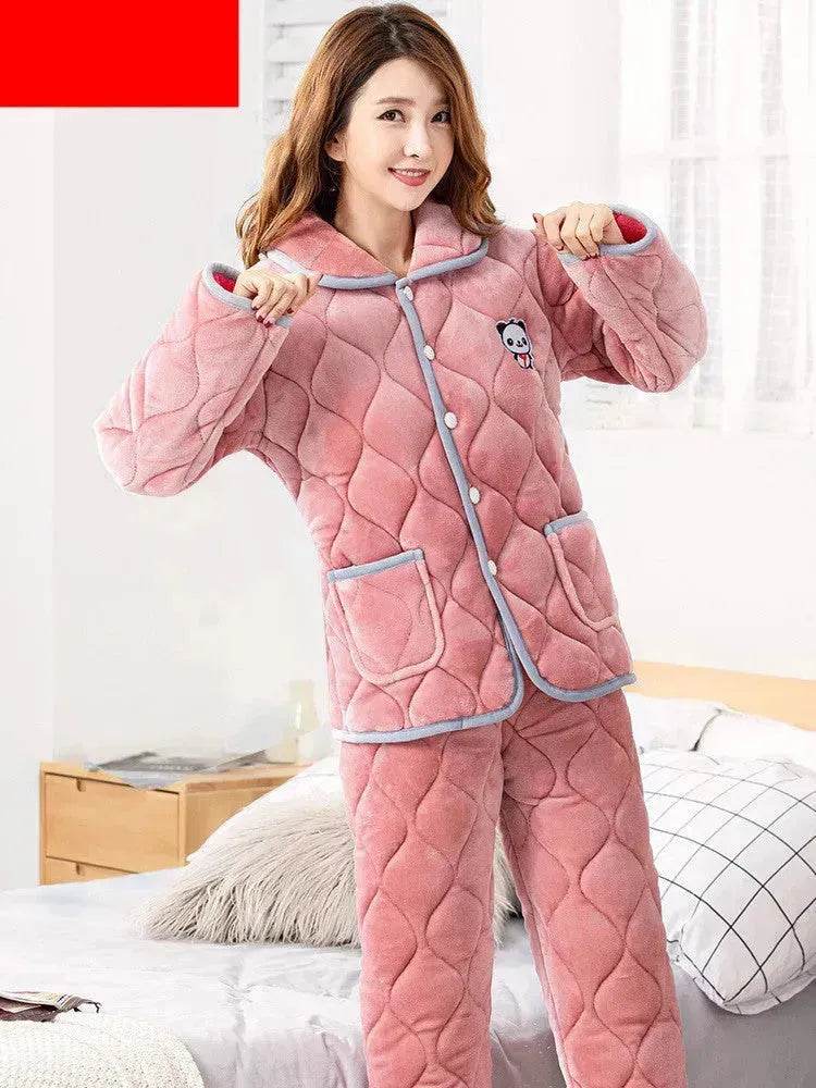 Plus Velvet Coral Winter Outfit Can Be Worn Outside Winter and Autumn pajamas and Sleepwear Loungewear - Velora