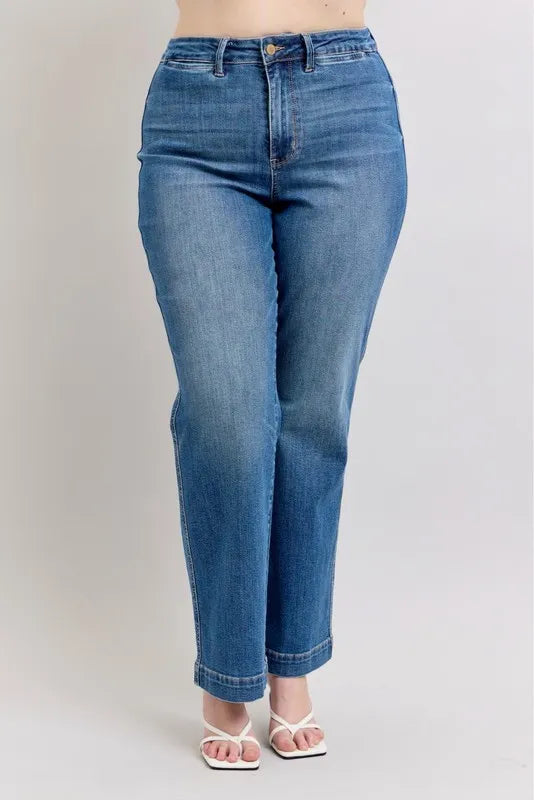 Judy Blue Full Size High Waist Contrast Thread Straight Plus Size - Velora