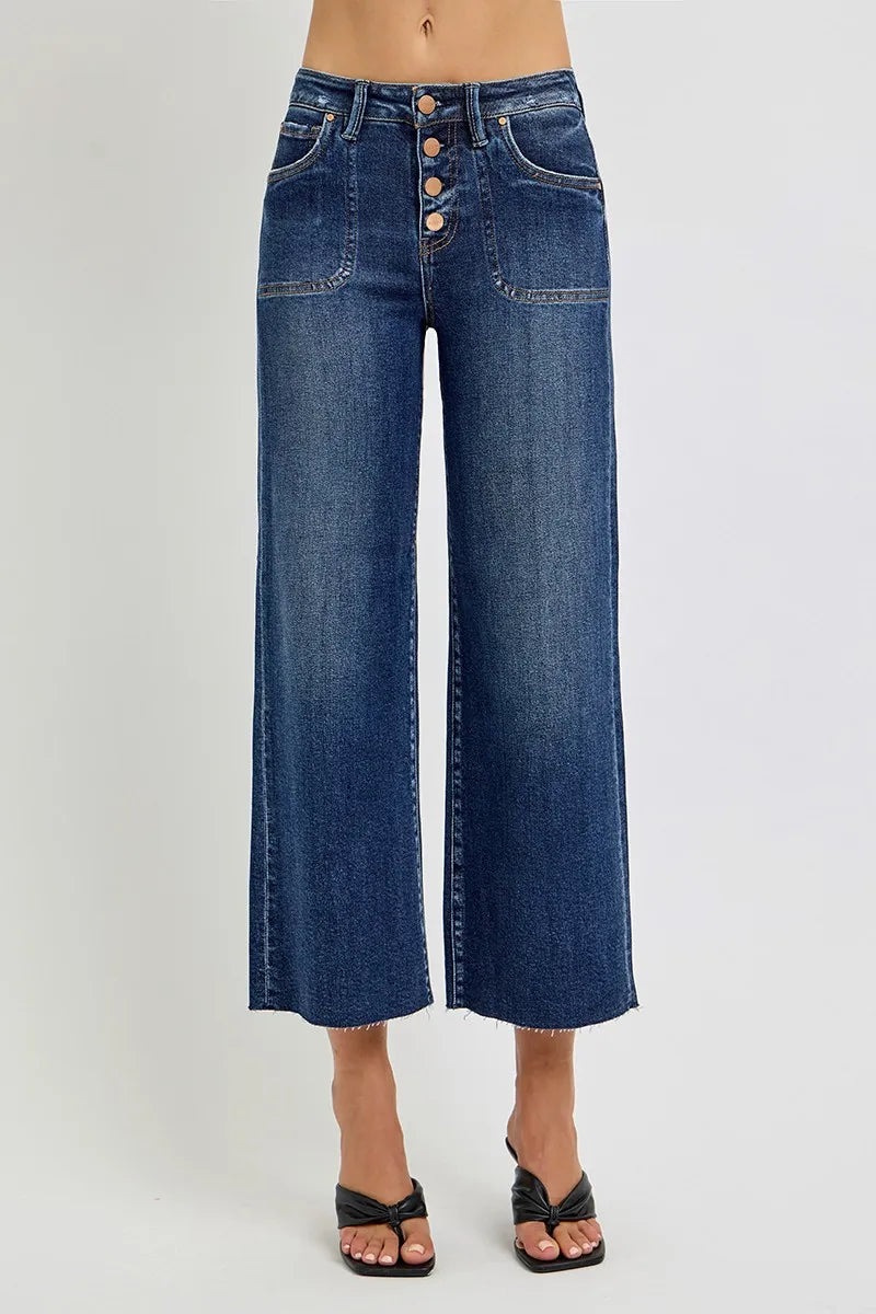 RISEN Full Size High Rise Crop Wide Button Up Jeans Plus Size - Velora