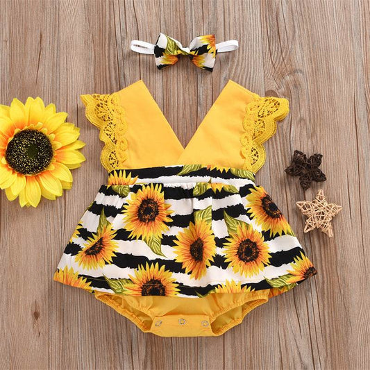 Summer Baby Girl Triangle Romper, Lace Wrapper For Newborn Baby, Sunflower Baby One-piece Romper - Velora