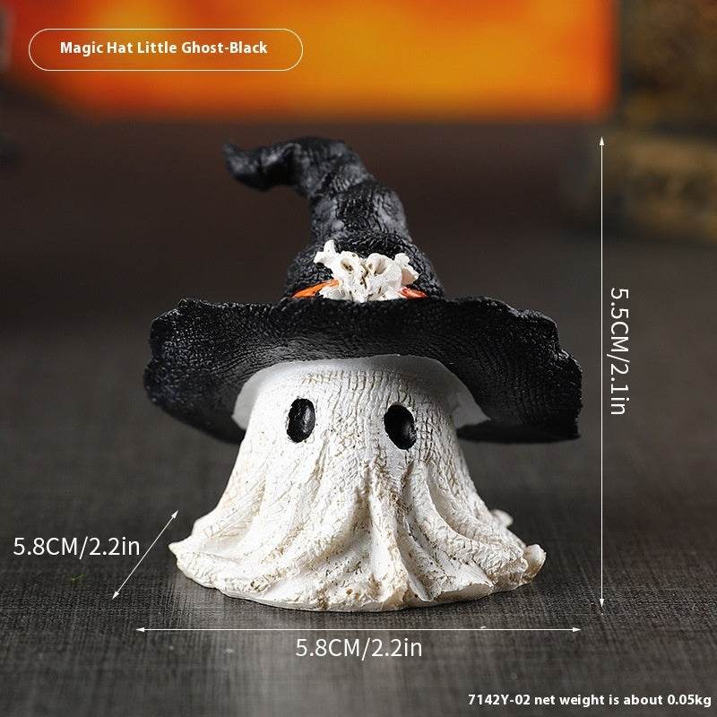 Resin Decoration Halloween Wizard Hat Ghost Ornaments - Velora