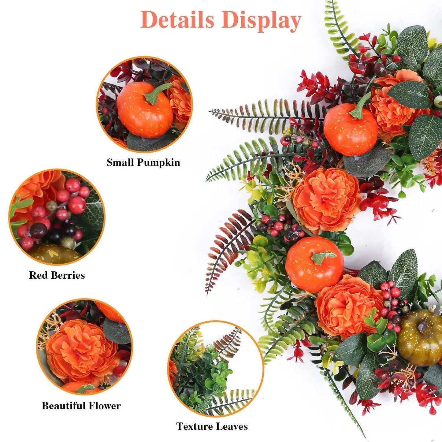 1Pc 17.71IN Autumn Wreath With Pumpkin Mixed Leaves Berries Flowers Fall Decoration For Indoor Outdoor Window Wall Front Door In Halloween Thanks Giving Day EX-STOCK Canada