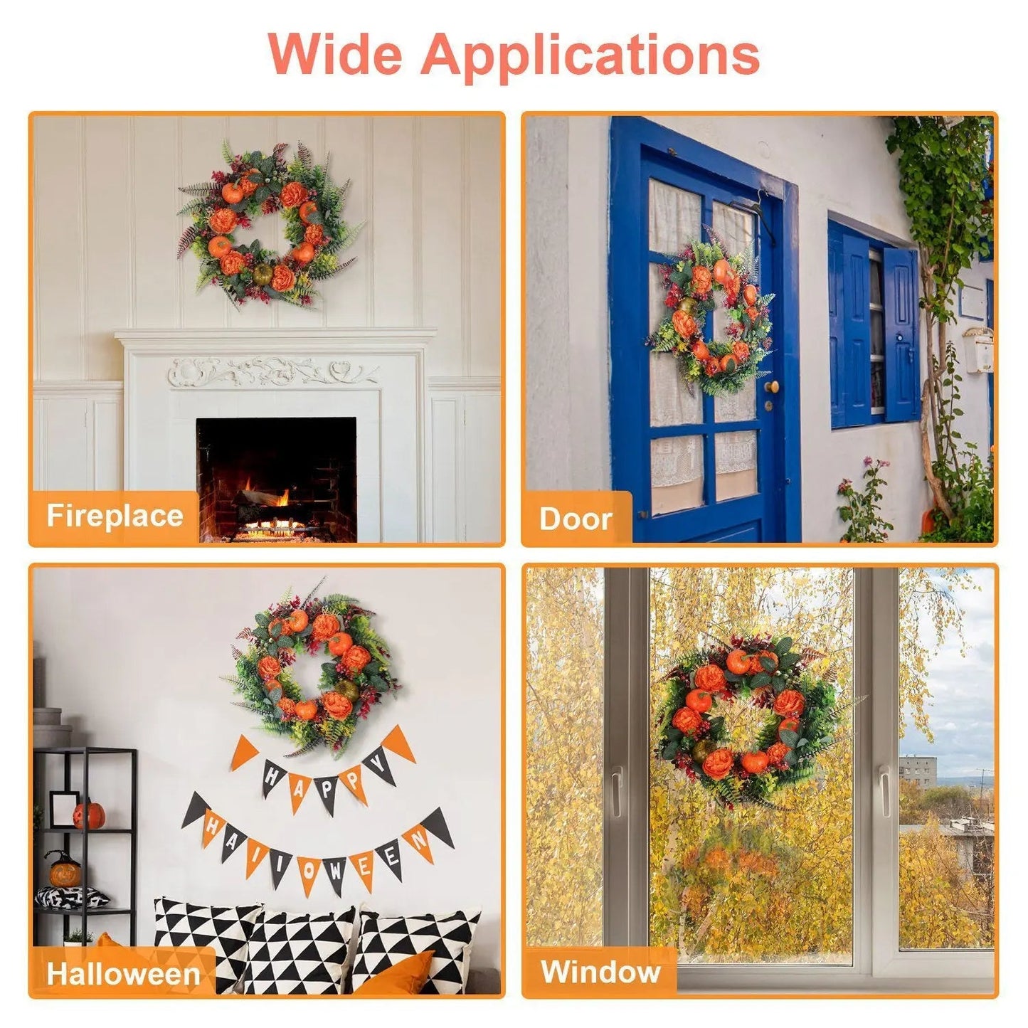 1Pc 17.71IN Autumn Wreath With Pumpkin Mixed Leaves Berries Flowers Fall Decoration For Indoor Outdoor Window Wall Front Door In Halloween Thanks Giving Day EX-STOCK Canada